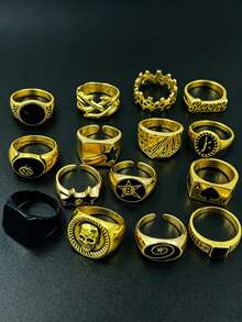 Personalized Men's Ring Set Gothic Style Multi-Piece Unisex Finger Rings Party Holiday Daily Wear Finger Accessories Fashion Jewelry Gift Unisex - 15-piece Punk Ring Set - View 10