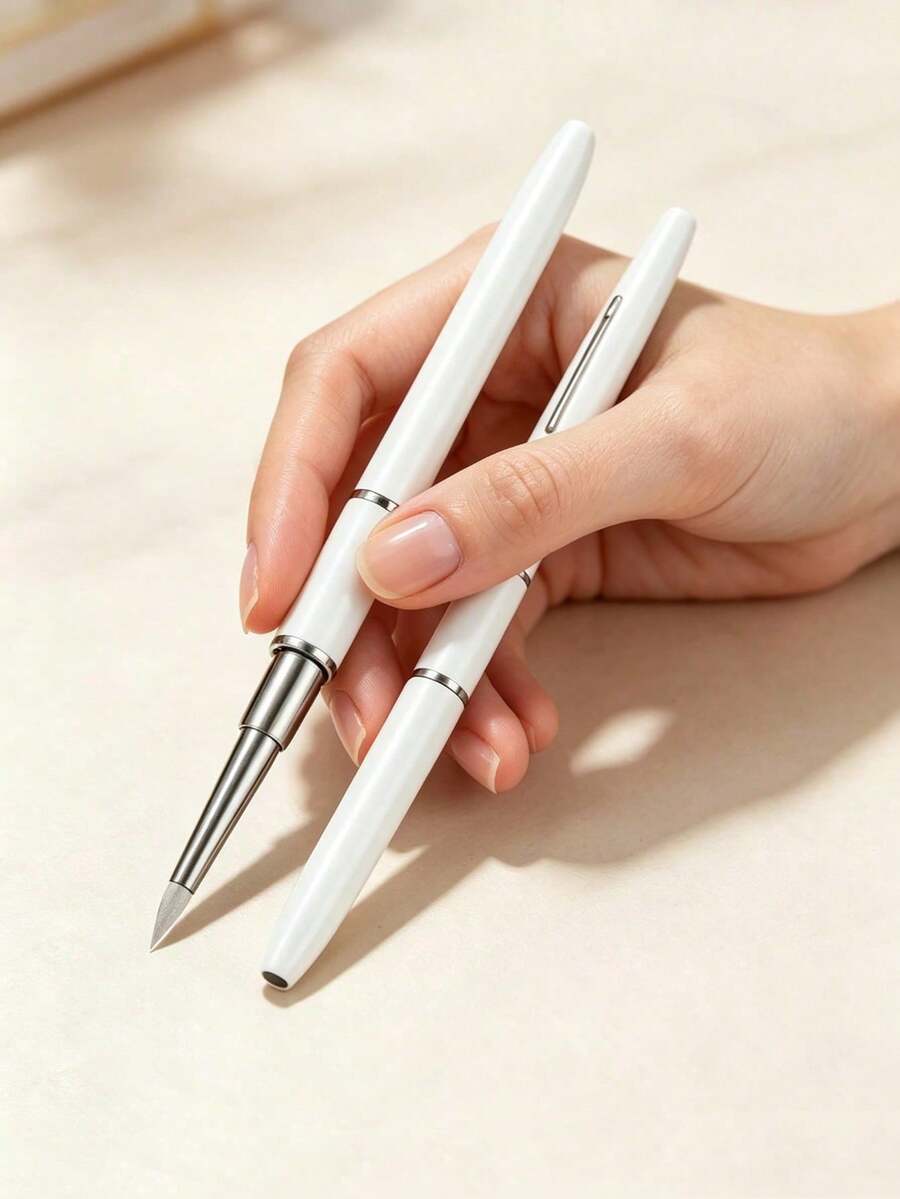 1pc Double-Ended Stainless Steel Nail Art Mixing Tool, Multi-Function Embossing Painting Carving Pen, Fine Tip Nail Carving Pen, Suitable For Nail Embossing And Gel Pickup - Multicolor - View 1