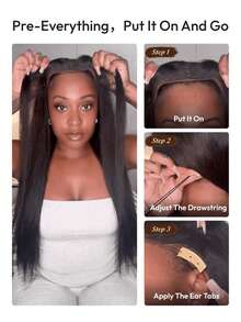 2-In-1 Wet And Wavy Bye-Bye Slip™ 7x5 Lace Closure Glueless Wig For Beginners Two Styles In One Wig Glue-Free Pre-Styled Pre-Cut Pre-Plucked Pre-Bleached Transparent Lace Parting Flexibility Drawstring 100% Human Hair Beginner Friendly Unice Wig - SNatural - View 11