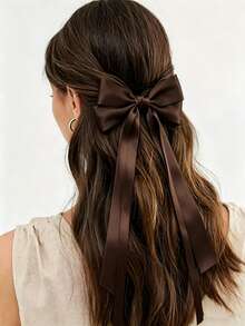 4pcs Elegant Satin Bow Hair Clips, Solid Color 12-Inch Long Tail Silk Hair Clips, Cute Autumn Wedding Party Ball Daily Wear Hair Accessories - Multicolor - View 3