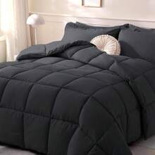 1pc Luxury Premium Thick Quilt, Fully Polyester Brushed Filled Square Quilted Comforter, Hotel Quality Quilt Core, Warm And Comfortable Bedding For Autumn/Winter, Machine Washable Quilted Comforter Core, All-Season King/Queen Size Large Quilt, Durable Quilted Comforter - Dark Grey - View 3
