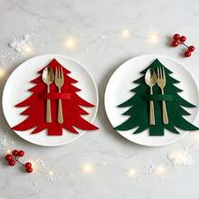 10pcs/Set Christmas Tree Shaped Tableware Storage Set, Includes Fork And Spoon Holder, Flat Tableware Storage Piece And Decoration, Suitable For Holiday Table Decoration And Table Setting, Christmas Gift Set (Tableware Not Included) - View 3
