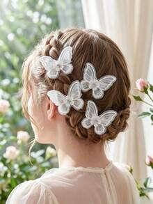 12/6pcs White Rhinestone Flower Lace Butterfly Hair Clips, Durable & Non-Damaging, Sweet Cute Minimalist Hair Accessories - Suitable For Women And Girls, Daily Wear, School, Party, Vacation - Multicolor - View 2