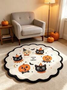 1PC Halloween Wavy Edge Faux Cashmere Round Rug, Game Room Decor Mat, Halloween Theme Decorative Carpet, Floor Mat, Cradle Mat, Suitable For Living Room, Bedroom, Study, Cozy Home Decor Atmosphere Rug, Gentle New Style, Fresh Healing Style, Fits Cream Style Bedroom, Girl Style Bedside Area And Other Bedroom Decor Scenes, Small Rug, Carpet, Home Decor, Living Room Rug, Living Room Small Rug, Bedroom Rug, Living Room Home Decor, Outdoor Rug, Washable Rug - Multicolor - View 4