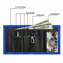 3-Fold Canvas Wallet With Key Ring/Zipper Coin Pocket/ID Window, Casual Lightweight Wallet For Daily School And Outings - Multicolor - View 6