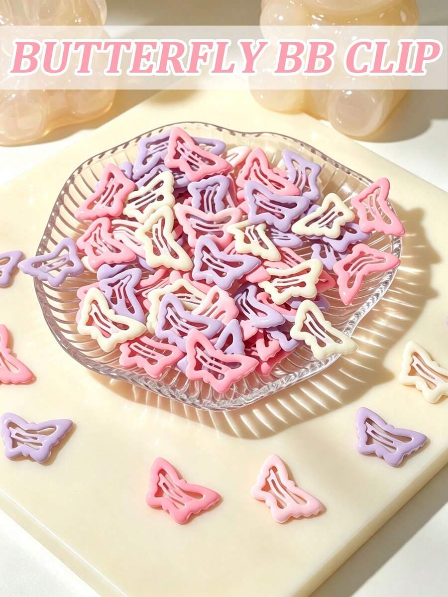 50/30/10pcs Mixed Color Butterfly BB Hair Clips, Side Bang Clips, Cute Style Side Clips, Suitable For Daily Casual Commute, Campus Wear, Women's Hair Accessories - Multicolor - View 1