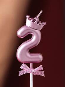 Bright Pink Crown Pattern Birthday Candle, Suitable For Birthdays, Anniversaries And Various Celebrations, Decorated With Glitter And Bow Details - Multicolor - View 12