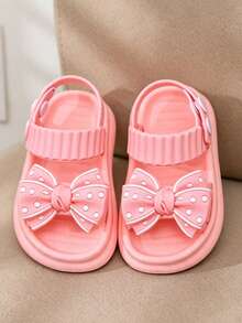 1 Pair Kids Polka Dot Bow EVA Lightweight Double Strap Adjustable Girls Versatile Princess Sandals Summer - Pink - View 5
