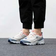 Skechers D'Lites拼色厚底老爹鞋女款反毛皮網布拼接增高緩震復古運動休閒鞋 - 灰藍色 - 查看 3