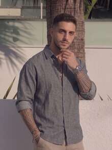 Lookun Men's Long-Sleeved Shirt With Collar, Drop Shoulders, Loose Fit, Casual And Suitable For Commuting, Suitable For Spring And Autumn. - Dark Grey - View 8