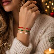 3PCS Minimalist Red Green White Braided Rope Bracelet Set, Adjustable Friendship Bracelet With Gold Beads, Birthday Gift - Multicolor - View 1