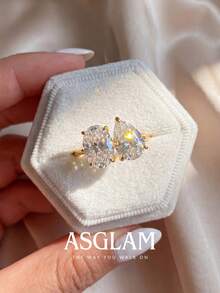 1pc Elegant Fashion Design Gold & White Zirconia Women's Ring, Suitable For Anniversary Birthday Gift - Gold - View 2
