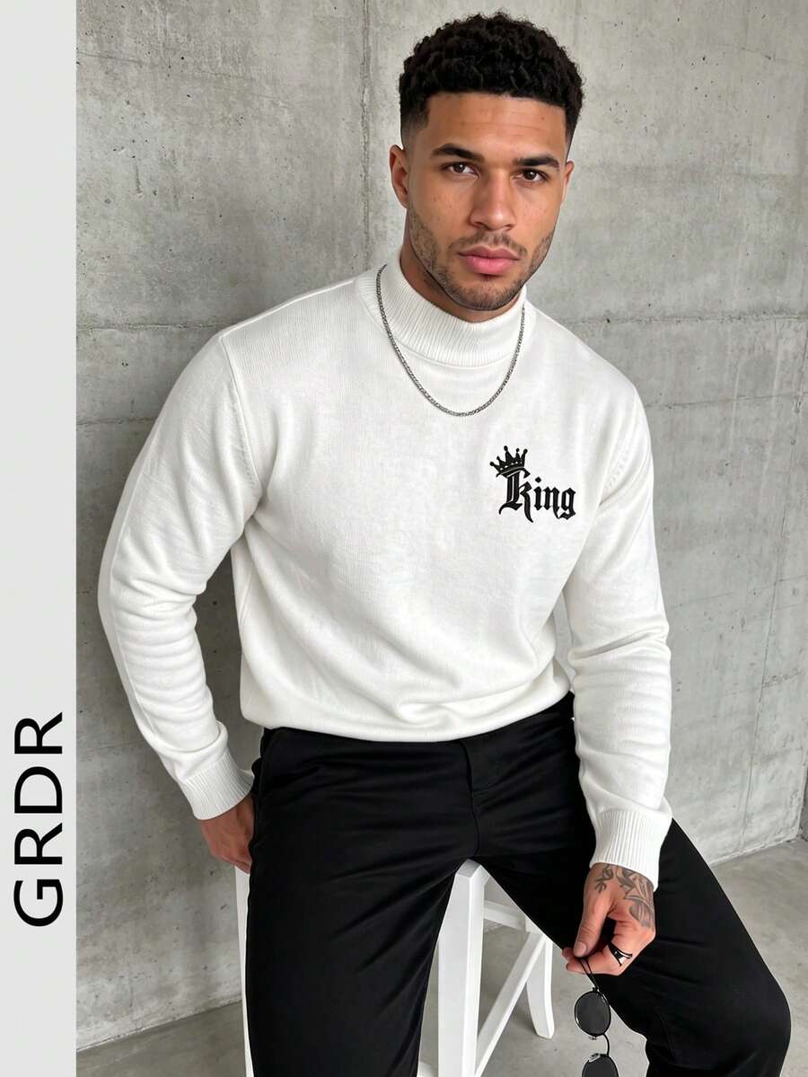 GRDR Men's Fashion Long Sleeve Sweater - Versatile Casual Knitwear - White - View 1