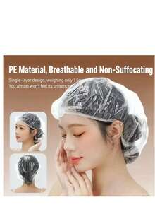100pcs/50pcs Disposable Shower Caps, Plastic Transparent Large Size Extra Long Elastic Waterproof Bath Cap, Women's Portable Travel Hair Care Essential - White - View 2
