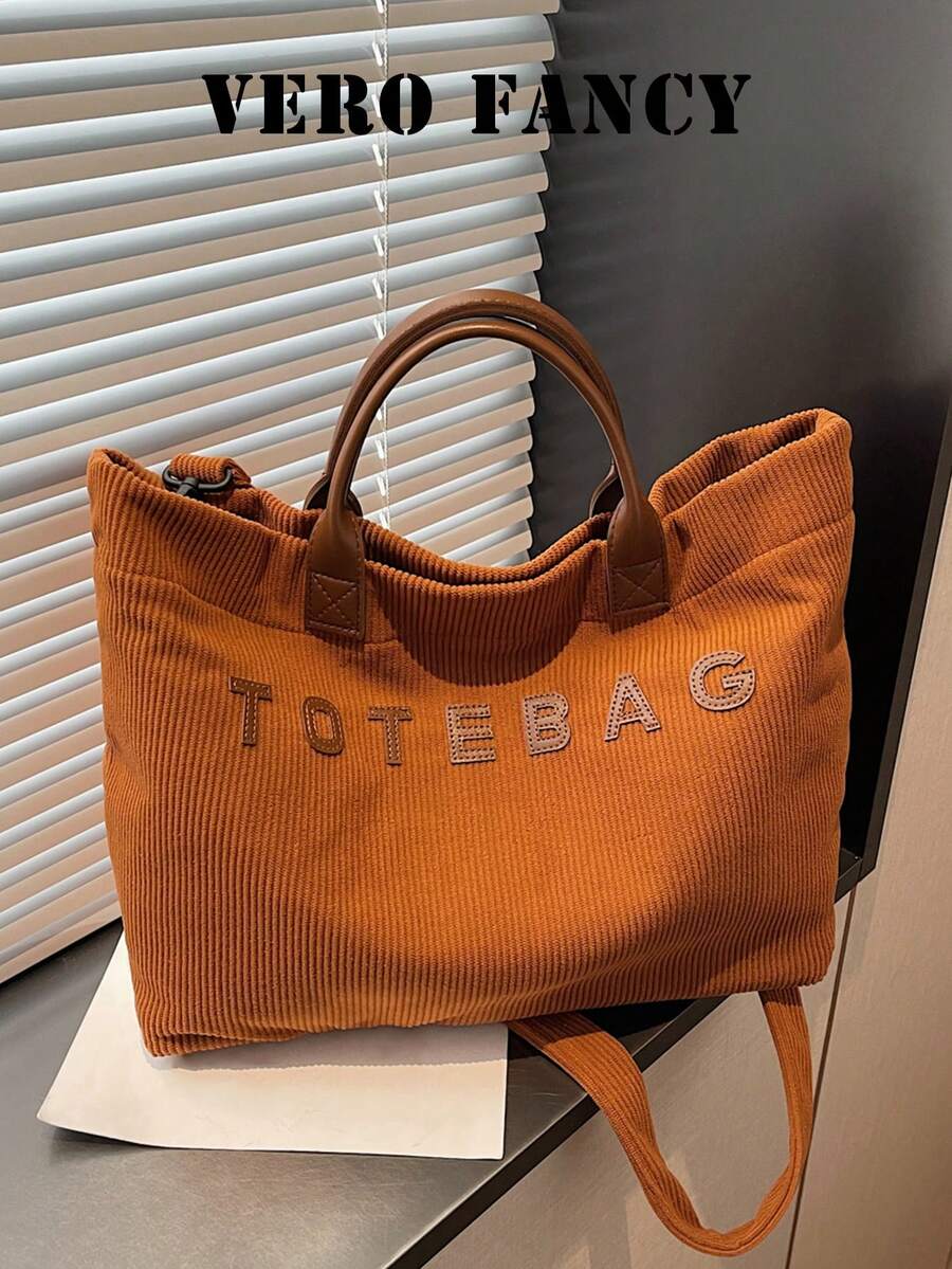 Vintage Artistic Style Casual Versatile Large Capacity Textured Letter Tote Bag, Can Accommodate Books, Documents, Tablets, Water Bottles.