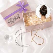 1pc Minimalist Geometric Metal Hair Stick, Gold Cross Hollow Design Bun Hairpin, Daily Hair Accessory - Multicolor - View 2