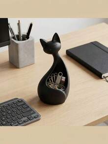 1pc Cute Cat-Shaped Ceramic Multi-Functional Succulent Planter, Jewelry & Pen Holder, Desktop & Windowsill Decor, Home & Office Gift - Multicolor - View 4