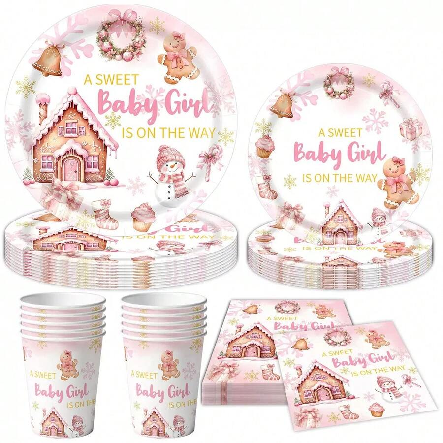 This Gingerbread Girl-Themed Disposable Tableware Set-Including Plates, Napkins, And Cups For 10 Guests-Is Perfect For Birthdays, Weddings, Holiday-Themed Parties, Family Picnics, And A Variety Of Other Occasions. - Multicolor - View 1