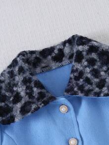 Autumn/Winter Young Girl Fashion Casual Colorblock Lapel Long Sleeve Overcoat Suitable For Outdoor Wear - Dusty Blue - View 3