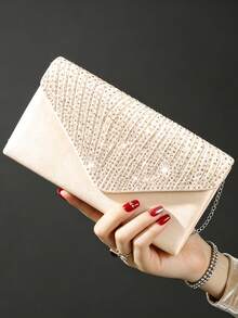 Women's Fashion Luxury Rhinestone Versatile Clutch Bag Evening Bag Formal Bag Party Bag Handbag Chain Shoulder Bag - Apricot - View 2