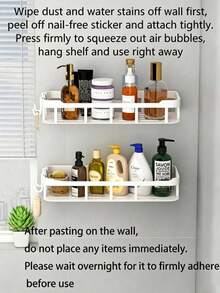 2pcs Drill-Free Bathroom Wall Mounted Storage Rack, Wall-Mounted Shower Caddy, Durable & Easy Installation - Multicolor - View 1