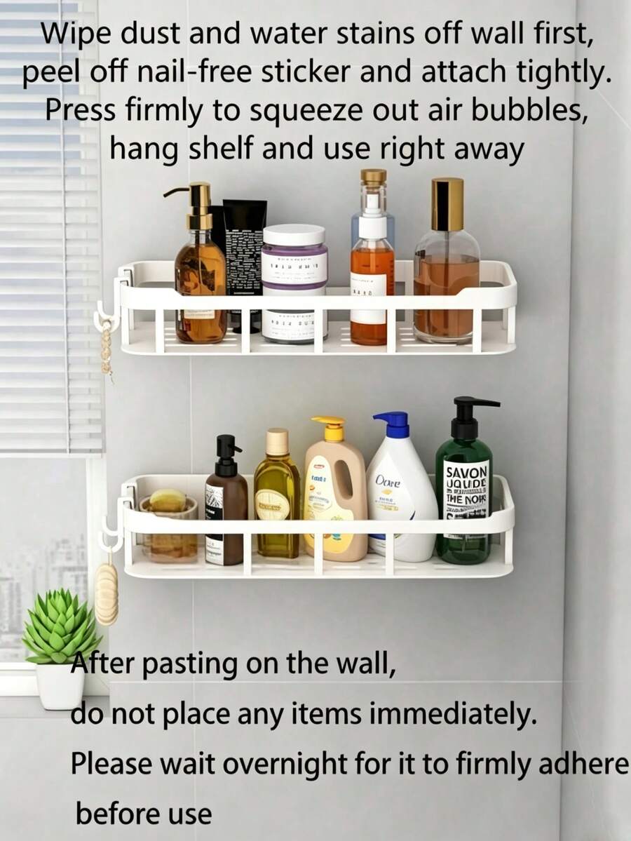 2pcs Drill-Free Bathroom Wall Mounted Storage Rack, Wall-Mounted Shower Caddy, Durable & Easy Installation - Multicolor - View 1