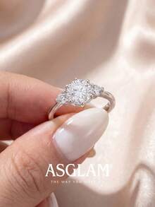 1件裝閃亮鋯石三石戒指 女款 訂婚 婚禮 派對 日常配戴 週年紀念珠寶禮物 - 銀色 - 查看 6