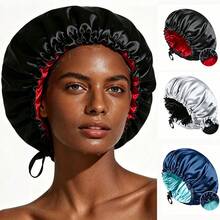 2 buah Topi Tidur Satin dengan Tali Serut yang Dapat Diatur, Topi Pelindung Rambut Dua Lapis Bolak-balik, Topi Tidur Perawatan Rambut Lembut, Aksesori Rambut Rumahan untuk Wanita - Dapat disesuaikan - View 1