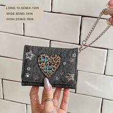 Set Dompet Kartu Denim 2-in-1 Y2K dengan Aksesori Rantai Motif Cetak Huruf Hati Macan Tutul - MultiWarna - View 8