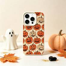 1pc Vintage Halloween Pumpkin Phone Case, Full Print Pumpkin Lantern Cute Funny Personalized Full Coverage Anti-Drop Soft Protective Shell, Halloween Thanksgiving Full Coverage Phone Case, Compatible With Apple 11 12 13 14 15 16 17 Pro Max Simple TPU Litchi Texture Design 17 Pro Max 17 Pro 18 18 Pro Max - Multicolor - View 1