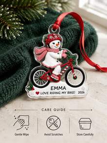 1pc Customized Name Snowman Riding Bicycle Christmas Ornament, Christmas Bicycle Pendant, Snowman Couple Winter Souvenir, Cyclist Holiday Gift, Christmas Tree Hanging Decoration, Christmas Gift - Multicolor - View 9