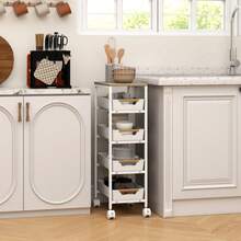 5-Tier Storage Trolley On Wheels - Black On-Site - White + Metal - View 2