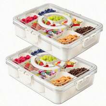 Two Storage Boxes With Handles, Plus Eight Small Removable Containers, Divider Tray - Perfect For Parties, BBQs, Picnics, Travel, Back To School, Snack Containers With Lids And Handles. - White - View 2