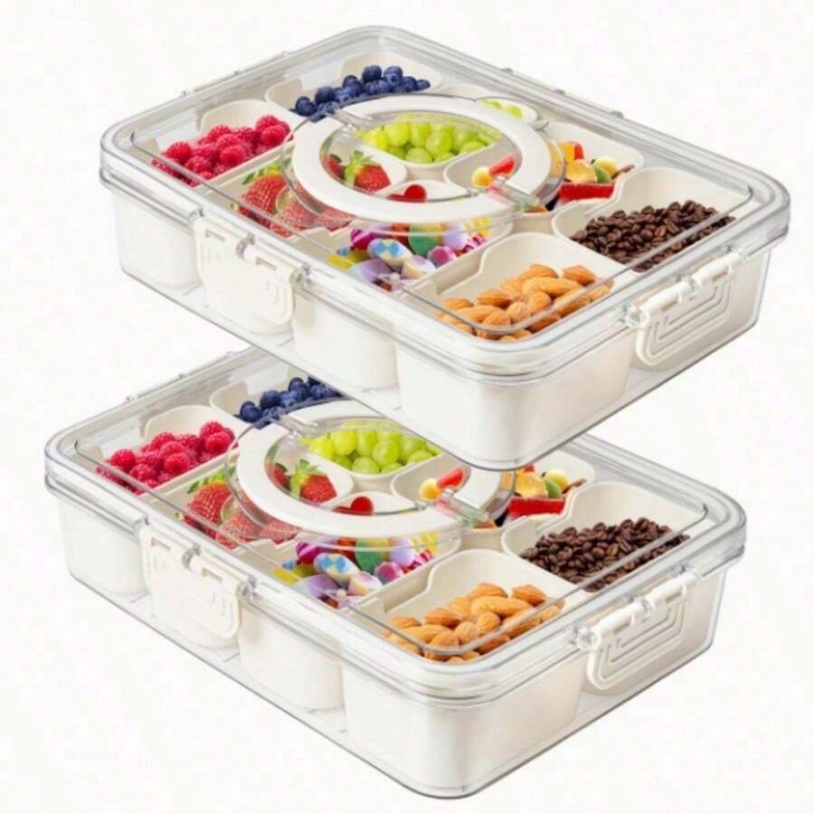 Two Storage Boxes With Handles, Plus Eight Small Removable Containers, Divider Tray - Perfect For Parties, BBQs, Picnics, Travel, Back To School, Snack Containers With Lids And Handles.