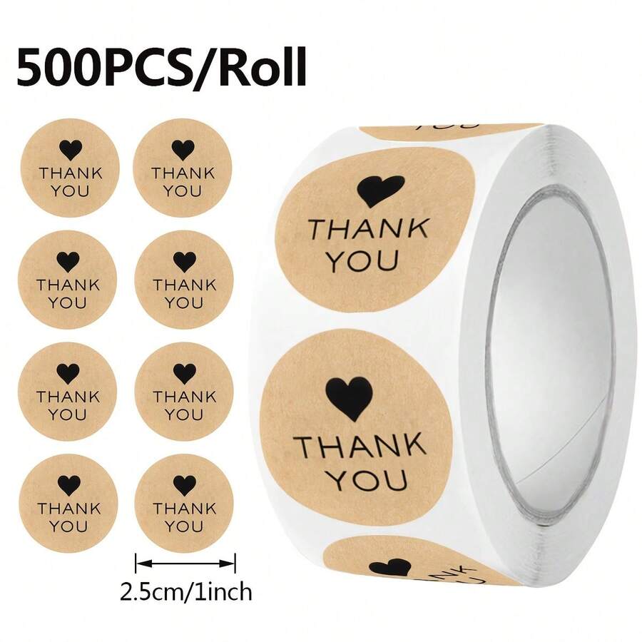 550-delars set (500 st/rulle kraftpapper + 50 st etiketter) runda självhäftande etikettklistermärken, tack-klistermärken, namnetiketter för artikelklassificering - Visa 1