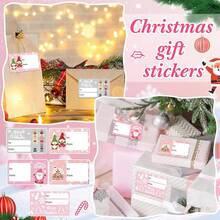 250pcs Set (200 Rolls/Packs Stickers + 50pcs Tags) Pink Christmas Decorative Stickers, Used For Gifts, Candy Jars And Envelope Seals, Self-Adhesive Stickers, Used For Gift Wrapping, Holiday Packaging, Holiday Labels, Smooth Surface, Reusable Stickers, Gift Labels, Home Gifts, Gift Givers - Multicolor - View 2