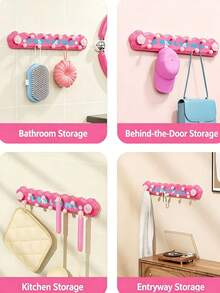 1pc Suction Cup Rotatable Row Hooks, No‑Drill Strong Load‑Bearing Wall Hangers, Multicolor Dopamine Style, Plastic Material, Multi‑Scene Use For Bathroom Kitchen Entryway Behind Door, Household Storage Organizer Hooks For Daily Home Organization - Multicolor - View 6