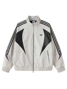Adidas 男士運動夾克 STREET M JACKET 戶外休閒日常穿著 配色立領皮夾克 KX0814 - 淺灰 - 查看 2