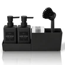 11pcs-Matte Black Kitchen Soap Dispenser, With Brush, Sponge Holder Set, Suitable For Kitchen Sink Hand Soap And Dish Soap Dispenser - Multicolor - View 15