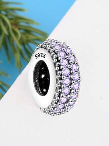 RADIVIDE 1pc 925 Sterling Silver Purple Cubic Zirconia Pave Spacer Bead DIY Bracelet Large Hole Bead Accessory - Silver - View 3