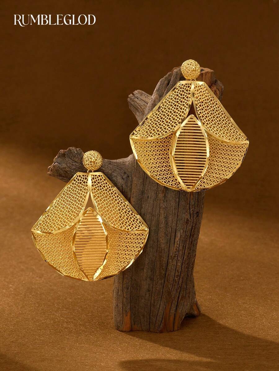 1 Pair Luxury Exquisite Shell Middle Eastern Pattern 24K Gold Plated Earrings, Suitable For Women, Girls, Wedding, Daily Wear, Without Packaging Box - Gold - View 1