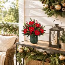 6pcs Christmas Red Artificial Flower Bouquet, Includes Red Berries, Pine Needles And Floral Decor, Suitable For Christmas Tree, Porch Entrance, Fireplace, Tabletop Centerpiece, Living Room And Office - Multicolor - View 7