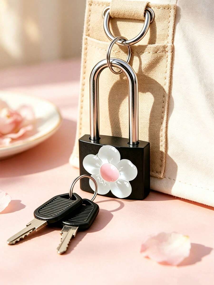 Metal Mini Padlock With Cute Translucent Flower Decoration, Comes With 2 Keys, No Assembly Required, Metal Key Padlock For Luggage, Pencil Case, Backpack, School Gym & Sports Cabinet, Fence, Toolbox, Travel Accessories - Multicolor - View 1