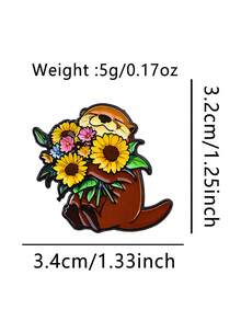 1pc Cute Natural Style Alloy Enamel Sunflower Bouquet Otter Brooch, Unisex Backpack Clothing Decoration Gift - Hug Otter - View 6