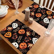 1/4/6pcs Halloween Series Pumpkin & Maple Leaf, Branch Pattern Printed Placemats, Heat Resistant Table Protector For Home Kitchen/Dining Table, Party Scene Decoration - Multicolor - View 5