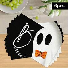 1/4/6pcs Halloween Series Bow Ghost Pattern Printed Placemats, Heat Resistant Table Mats For Home Kitchen, Table Protection, Kitchen Dining Table, Party Scene Decoration - Multicolor - View 13