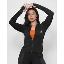 Camisa UV Feminina Manga Longa com Zíper Proteção Solar Fitness - Preto - Visão 1