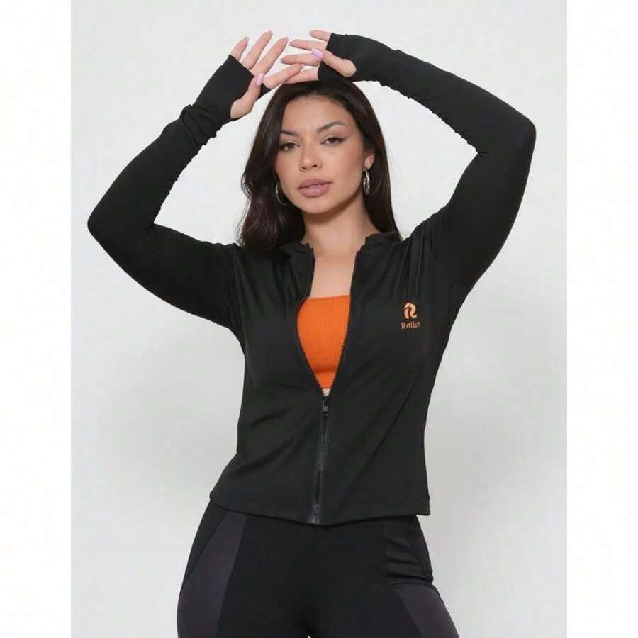 Camisa UV Feminina Manga Longa com Zíper Proteção Solar Fitness - Preto - Visão 1