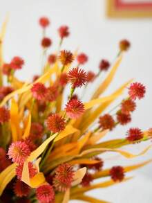 1 Pc Artificial Flowers Mini Dandelion Branches Long Stem Fake Flowers For Vase Filler Fall Decor Home Table Decoration DIY Centerpieces - Burnt Orange - View 8