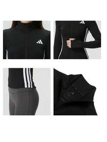 Adidas Women's Sports Jacket WE JKT 3S Stand Collar Zipper Sports Casual Jacket KB7843 - Black/White - View 8